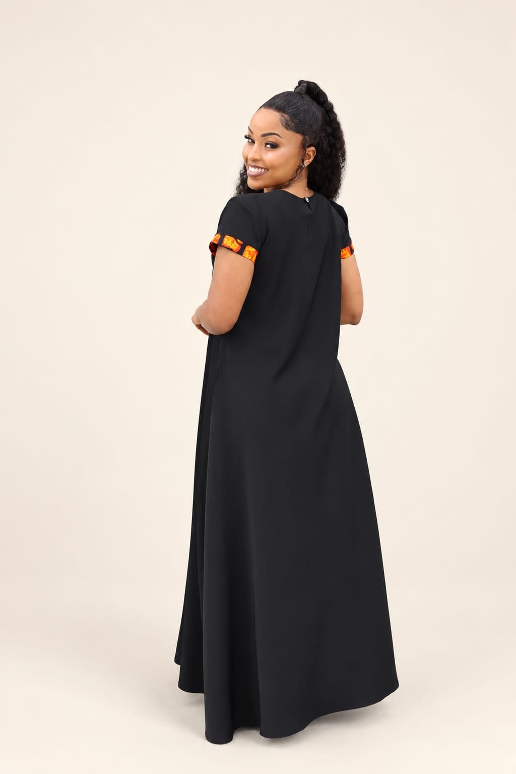 Black African Print Maxi Dress with a touch of Ankara(Cap Sleeves)