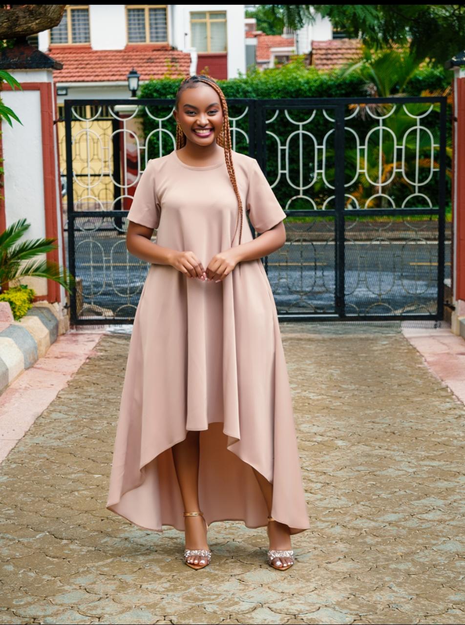 Noir High-Low Maxi Dress (Beige/Nude)