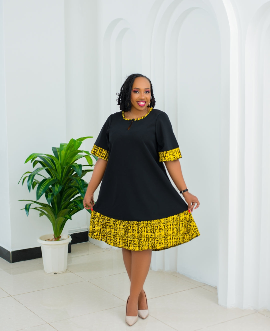 Shift Dresses with a touch of Ankara (High-low)