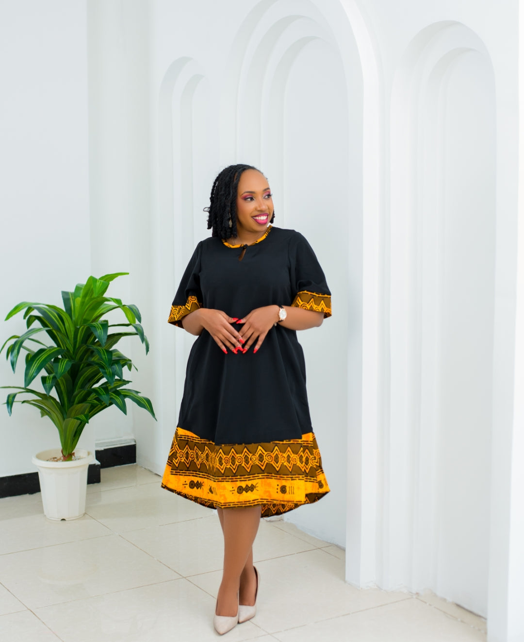 Shift Dresses with a touch of Ankara (High-low)