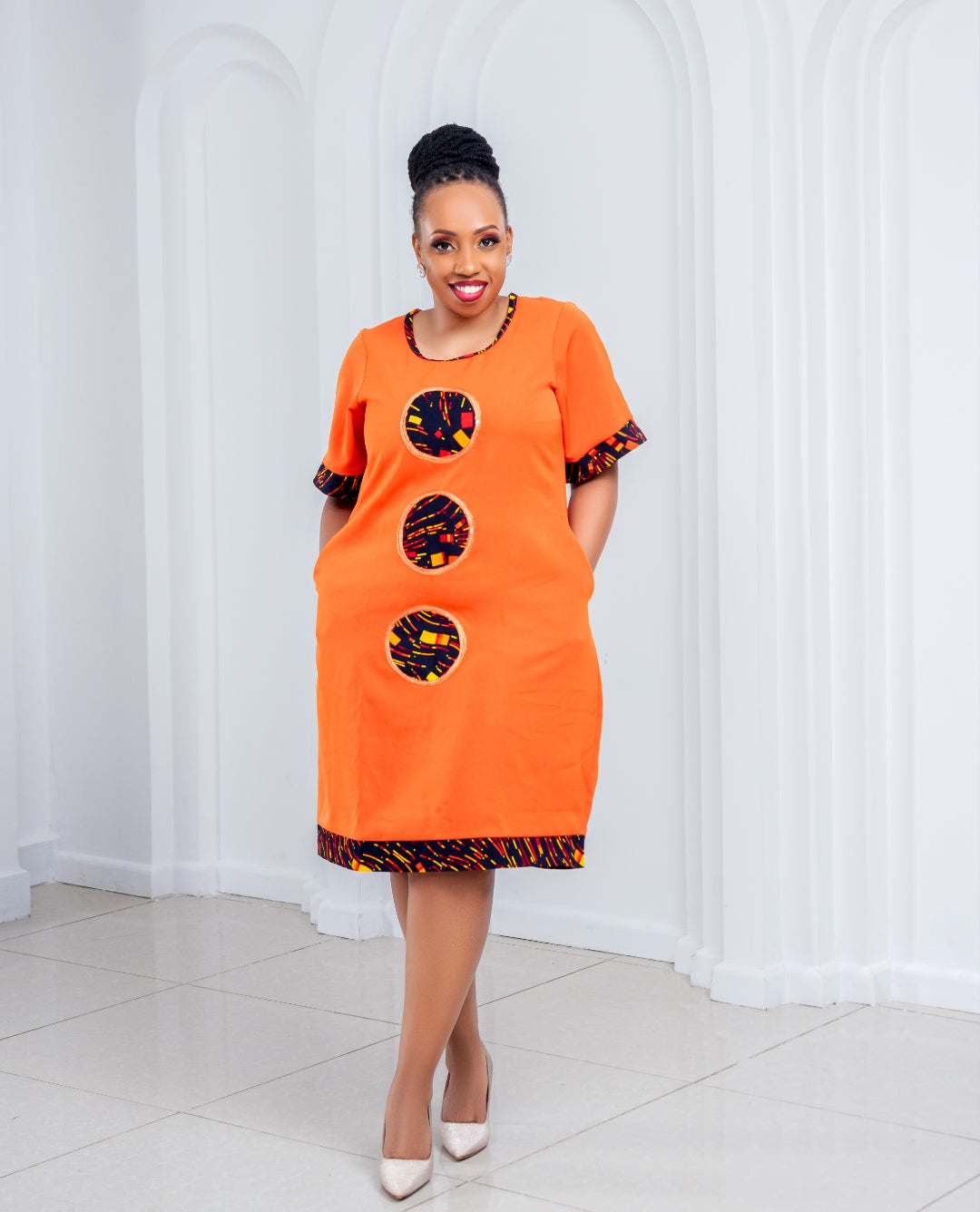 Shift Dresses with a touch of Ankara (Orange)