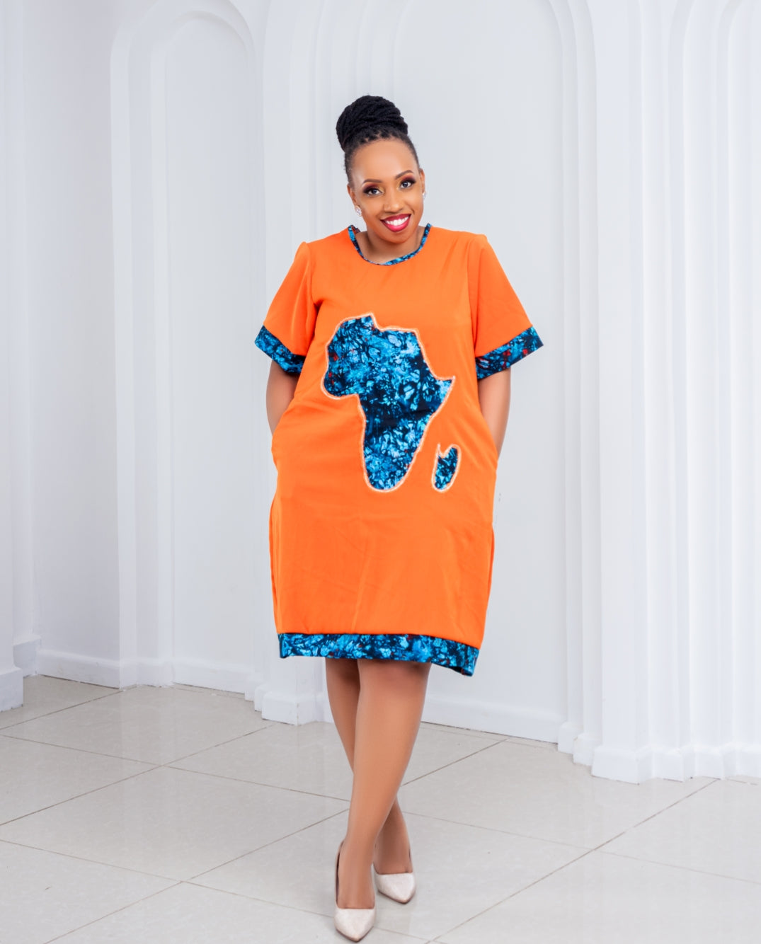 Shift Dresses with a touch of Ankara (Orange & light blue)