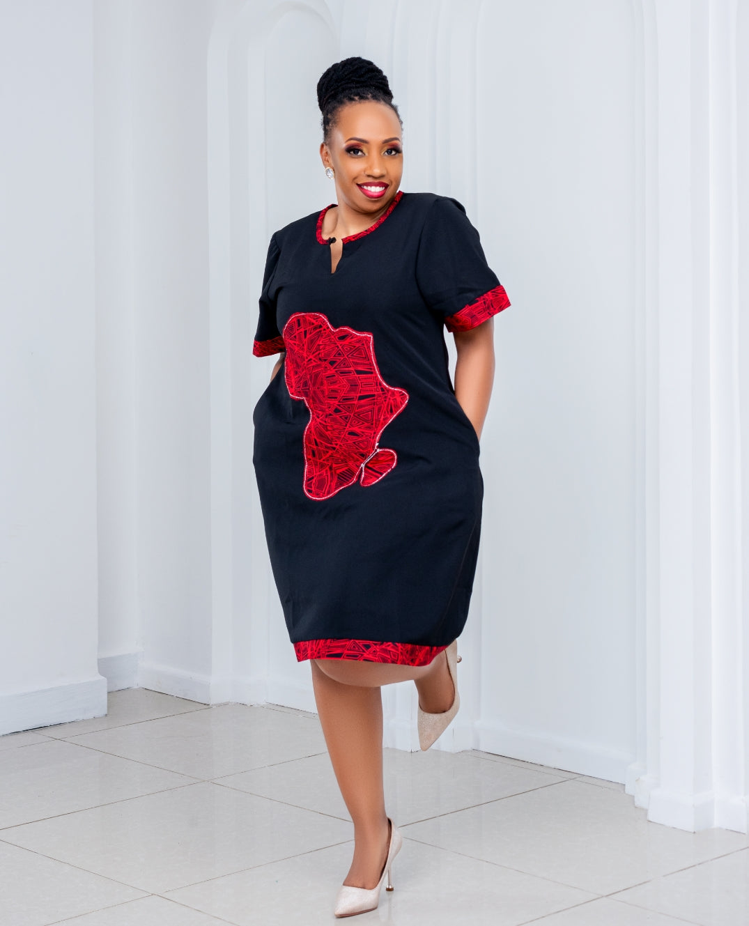 Shift Dresses with a touch of Ankara (Black & Red)