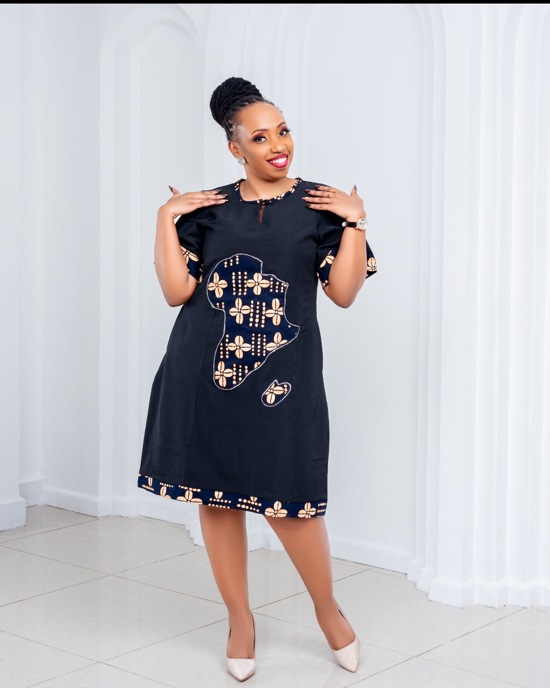 Shift Dresses with a touch of Ankara (Black)