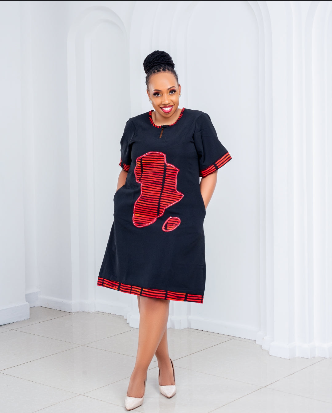 Shift Dresses with a touch of Ankara (Black & Red)