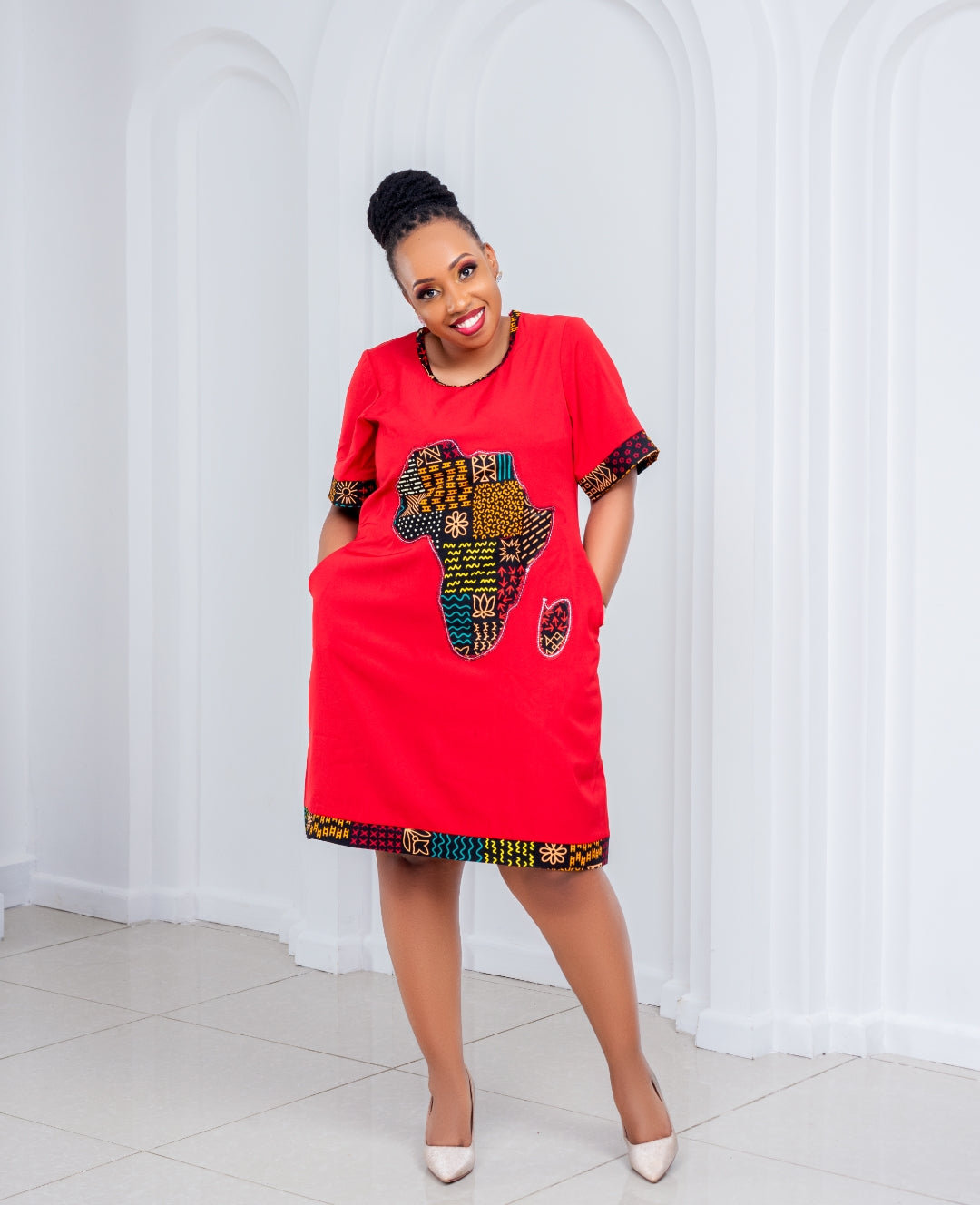 Shift Dresses with a touch of Ankara (Red)