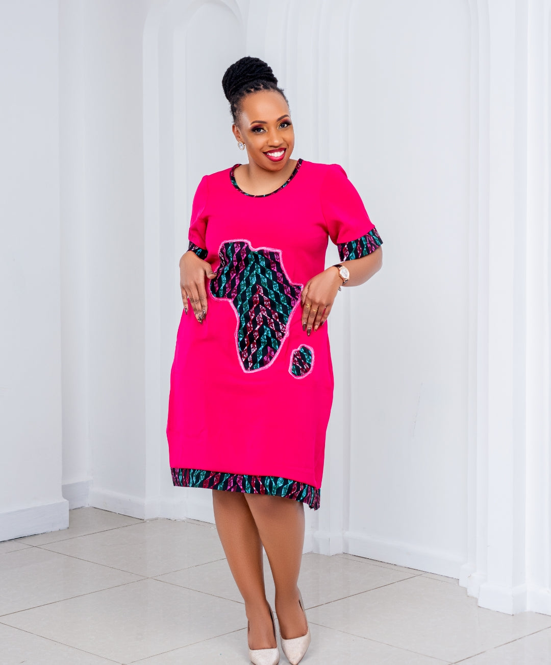 Shift Dresses with a touch of Ankara (Pink)