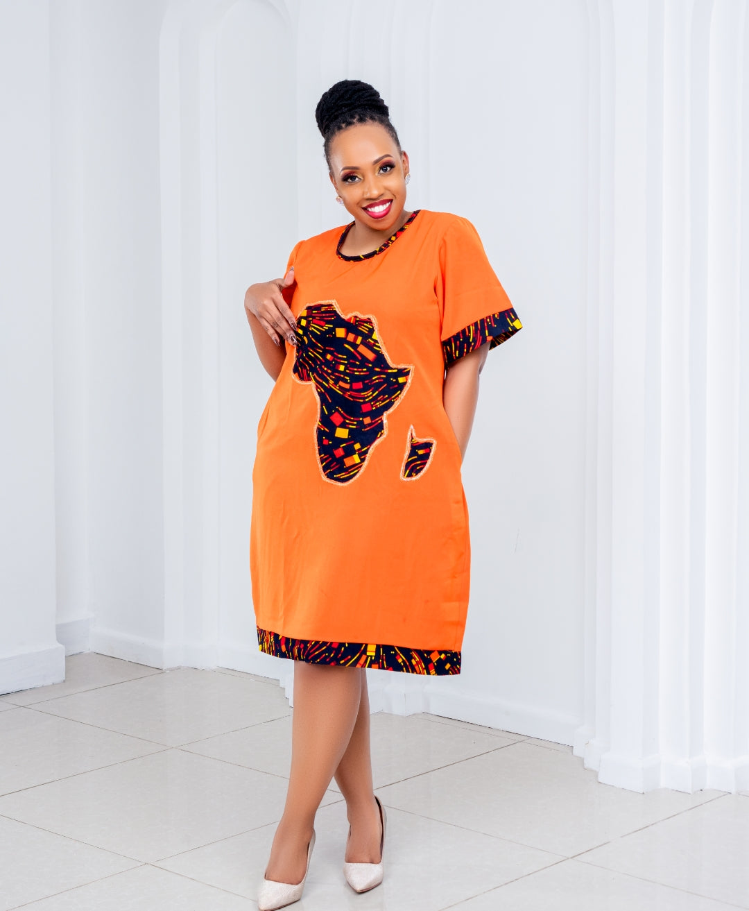 Shift Dresses with a touch of Ankara (Orange)