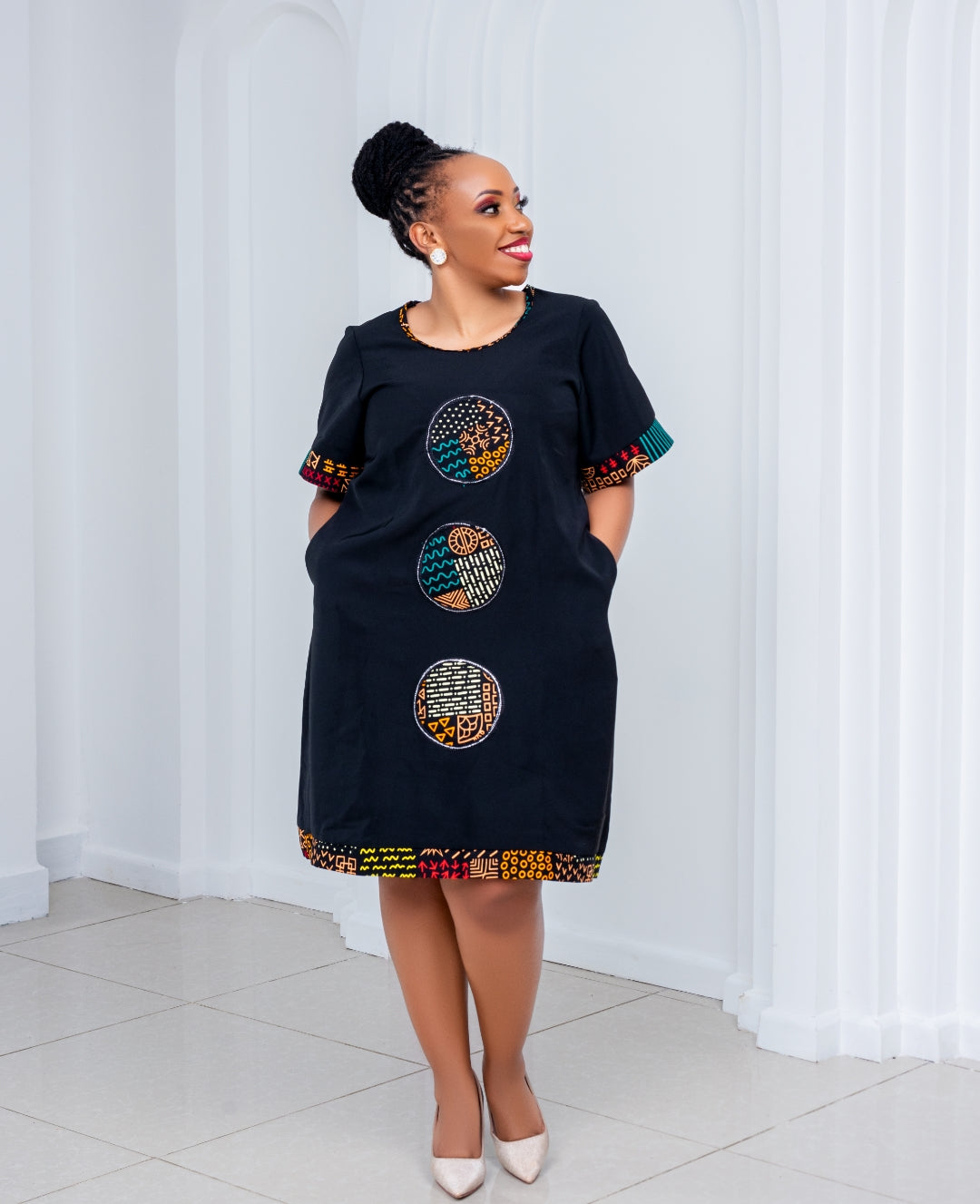 Shift Dresses with a touch of Ankara (Black)