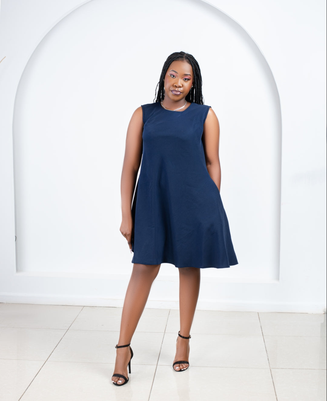 Plain Shift (Short) Dresses (Dark Navy Blue)