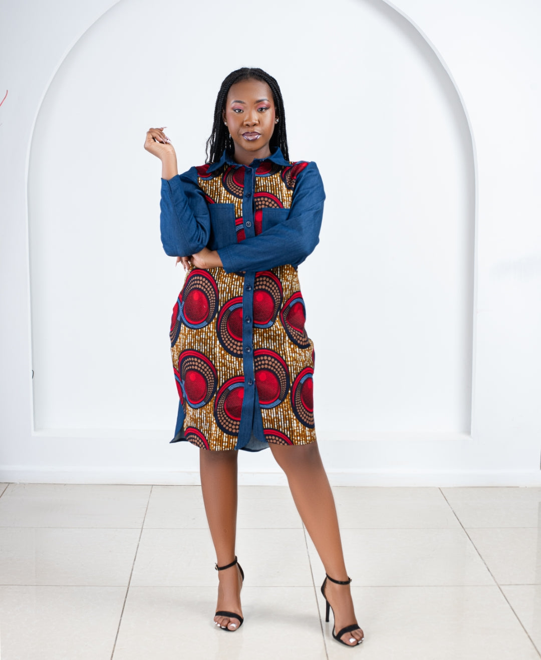 Denim Shirt Dress with a touch of Ankara