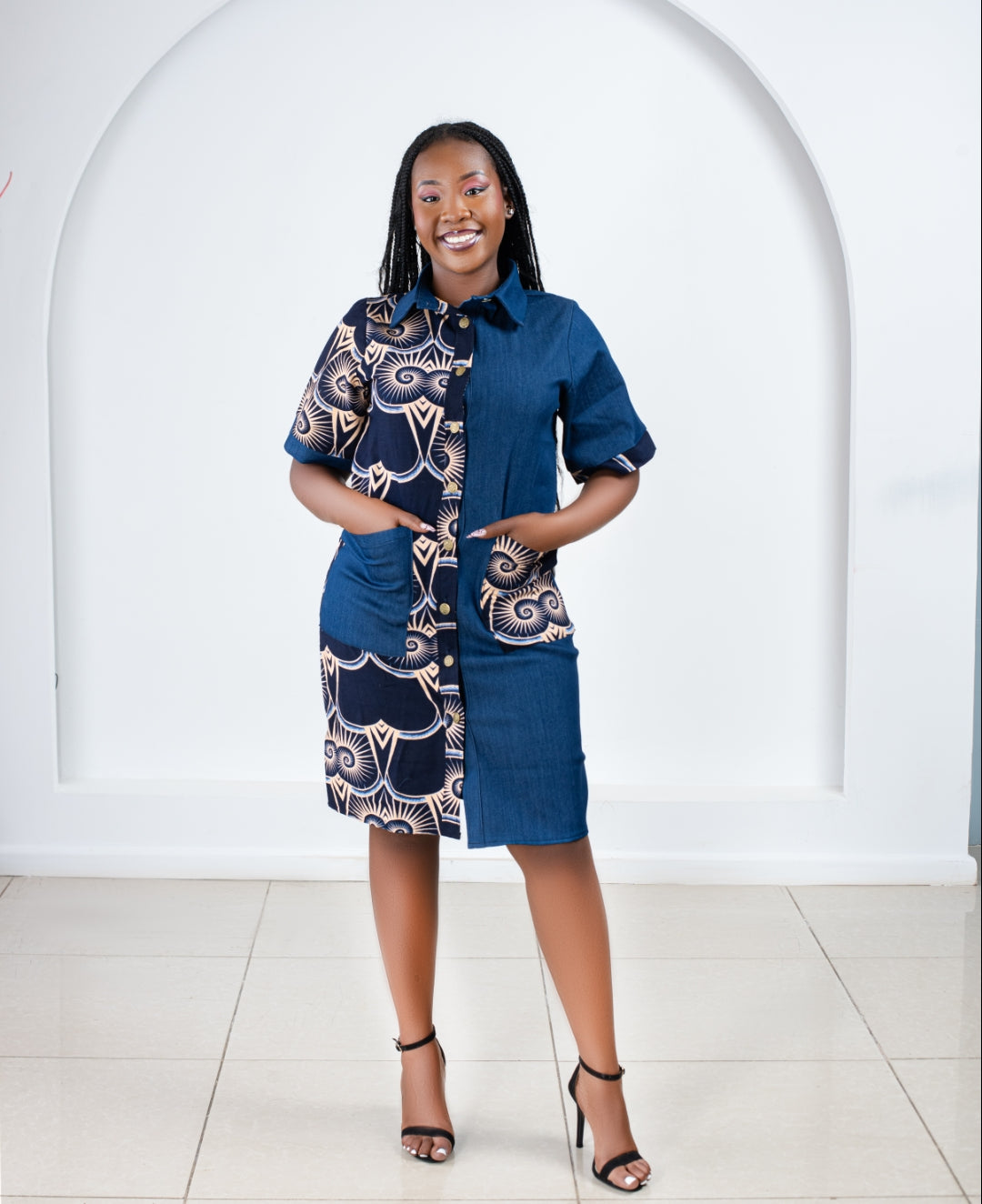 Denim Shirt Dress with a touch of Ankara