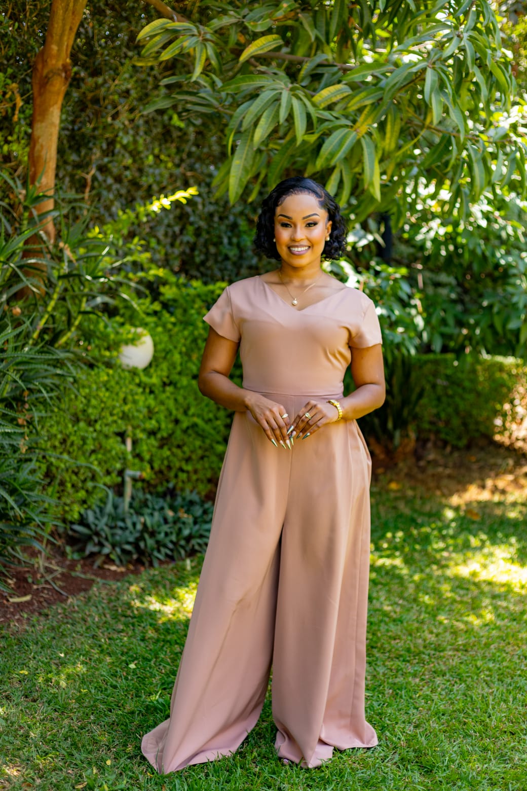Caramel Nude V-Neck Jumpsuit