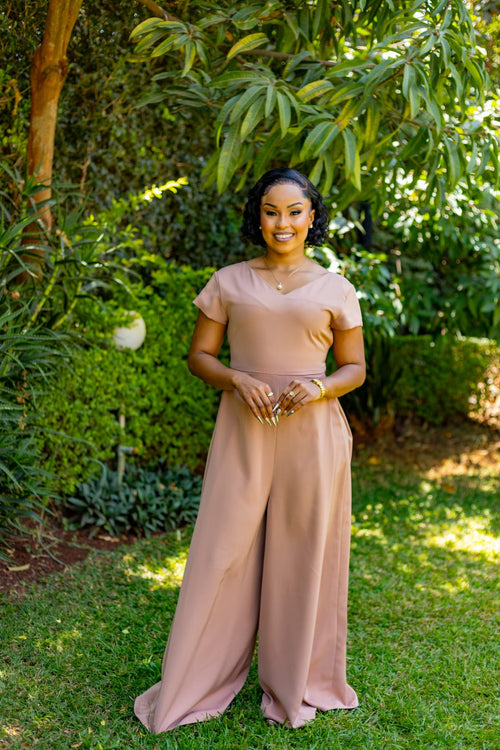 Caramel Nude V-Neck Jumpsuit