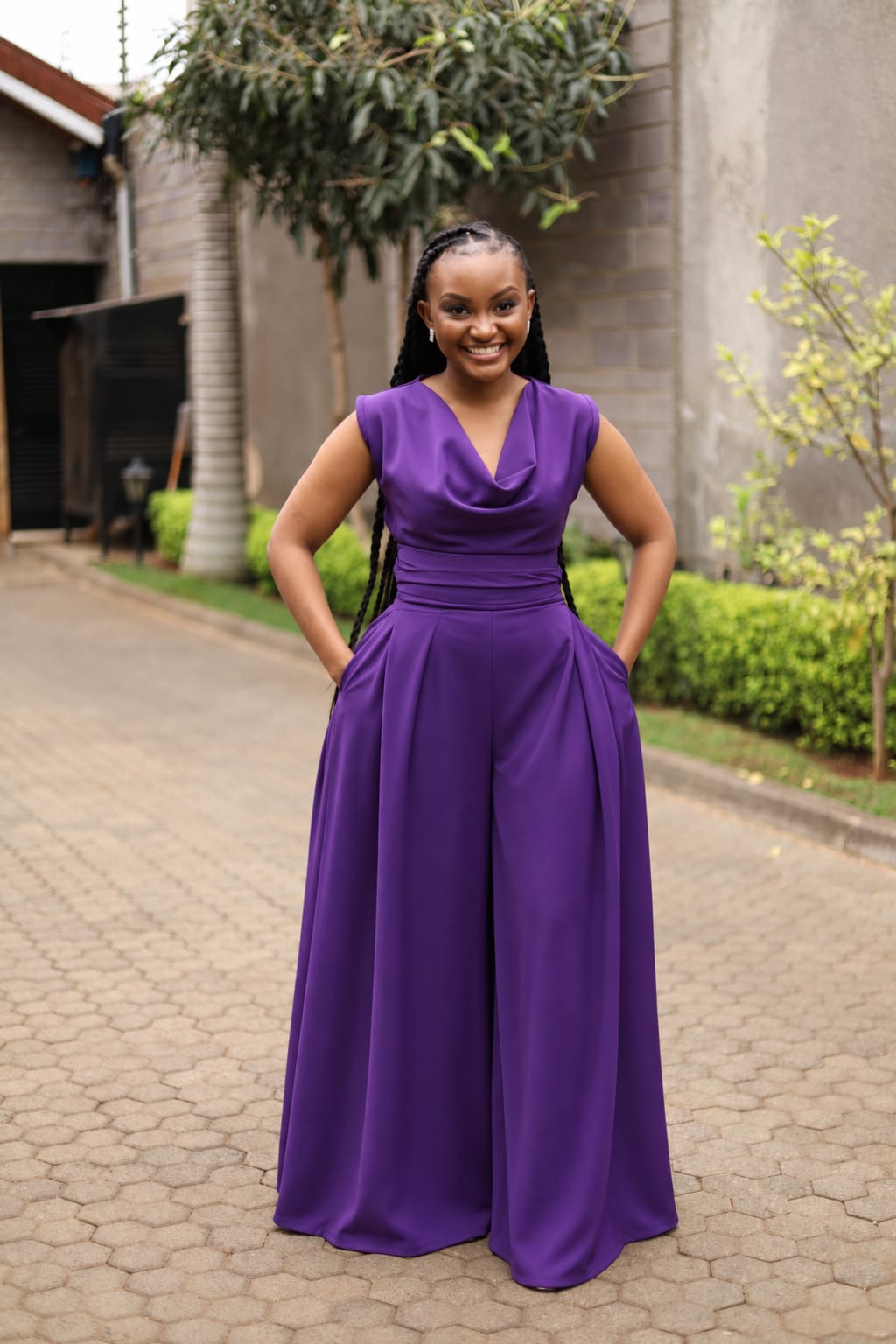 Royal Drape Gown 2-Piece Palazzo Set (Royal Purple)