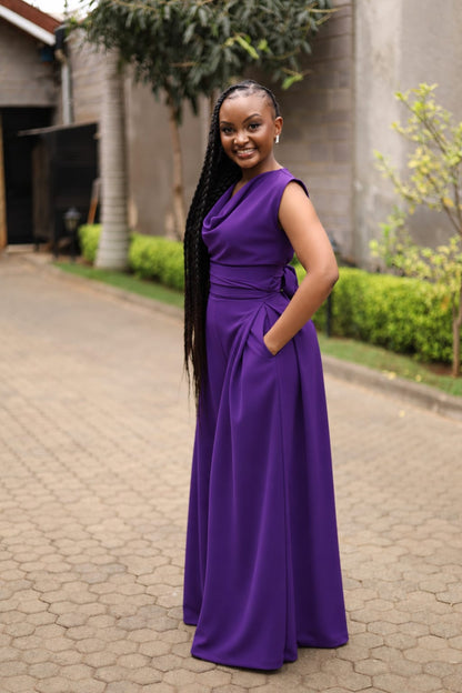 Royal Drape Gown 2-Piece Palazzo Set (Royal Purple)