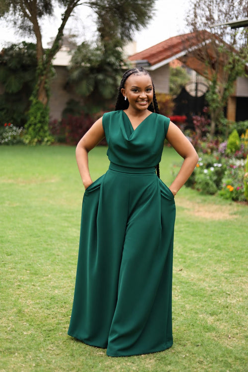 Royal Drape Palazzo Set — Emerald Green