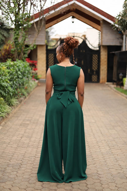 Royal Drape Palazzo Set — Emerald Green