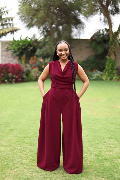 Royal Drape Palazzo Set — Burgundy