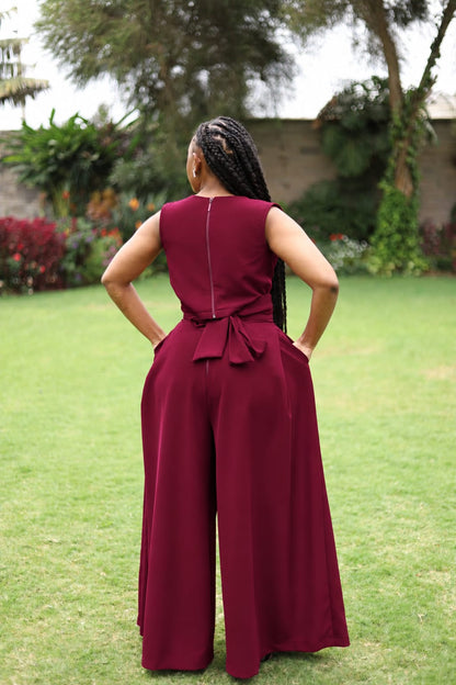 Royal Drape Palazzo Set — Burgundy