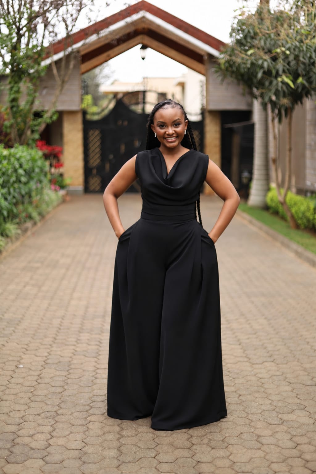 Royal Drape Palazzo Set — Black