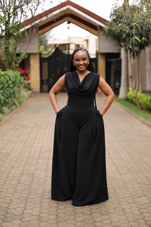 Royal Drape Palazzo Set — Black