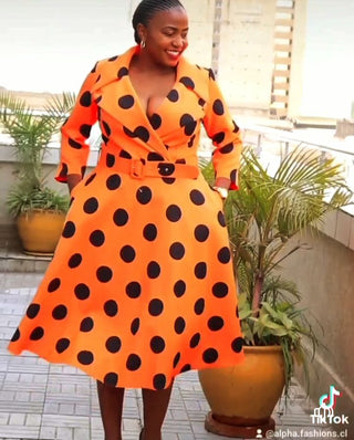 Eydis Dress (Orange Polka dot)