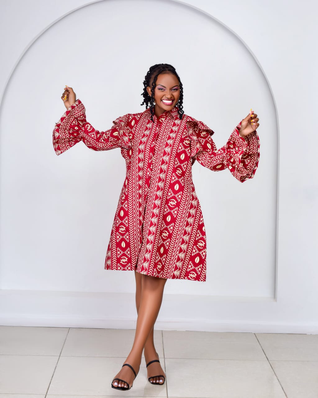 Ankara Buttoned Shift/Shirt Dresses (Flared Sleeves)
