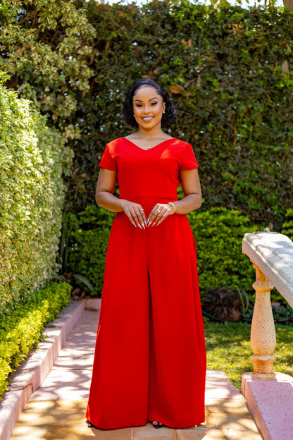 Burnt Orange  V-Neck Jumpsuit