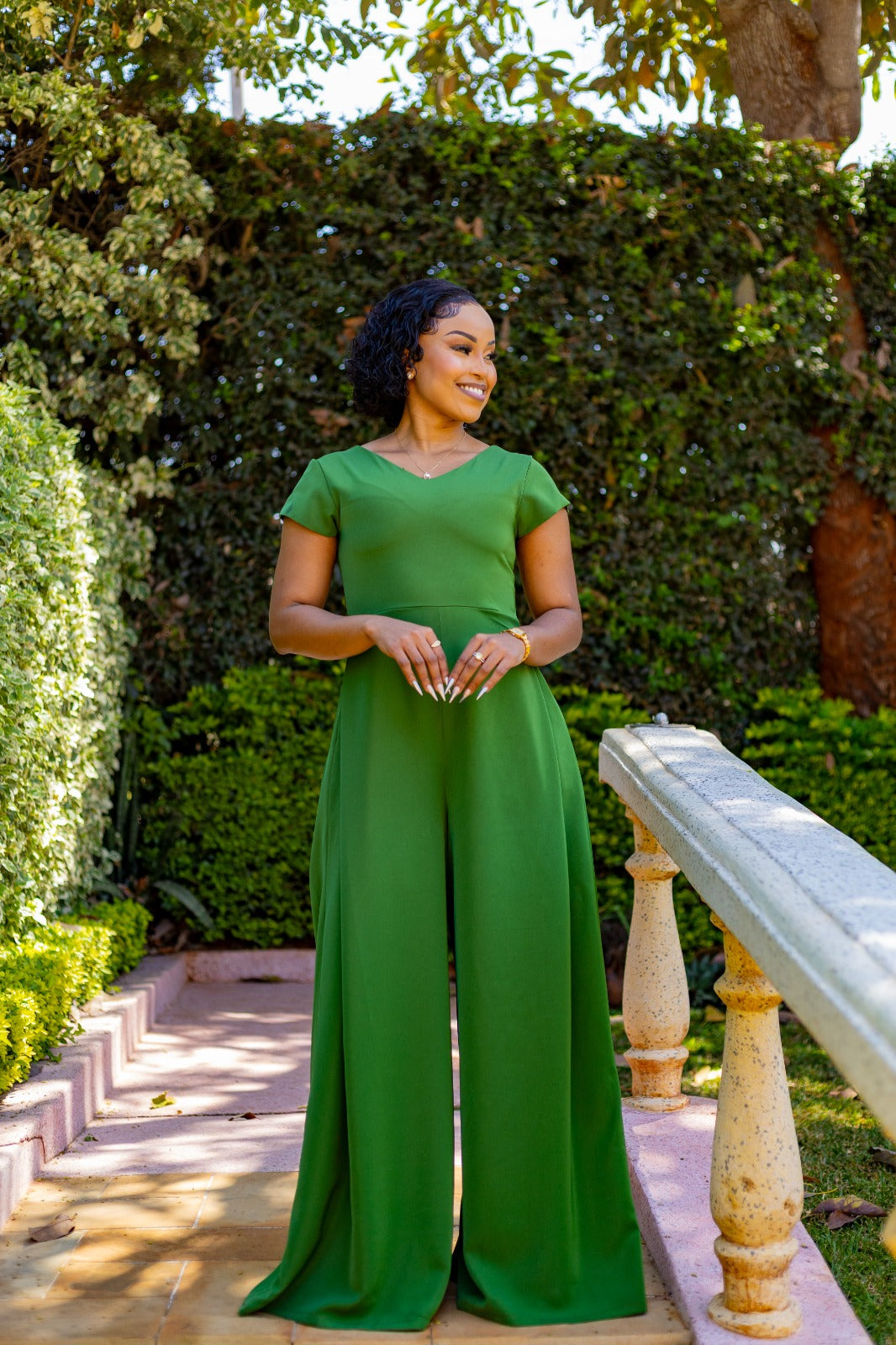 Olive Green V-Neck Jumpsuit