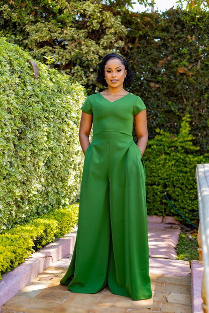Olive Green V-Neck Jumpsuit