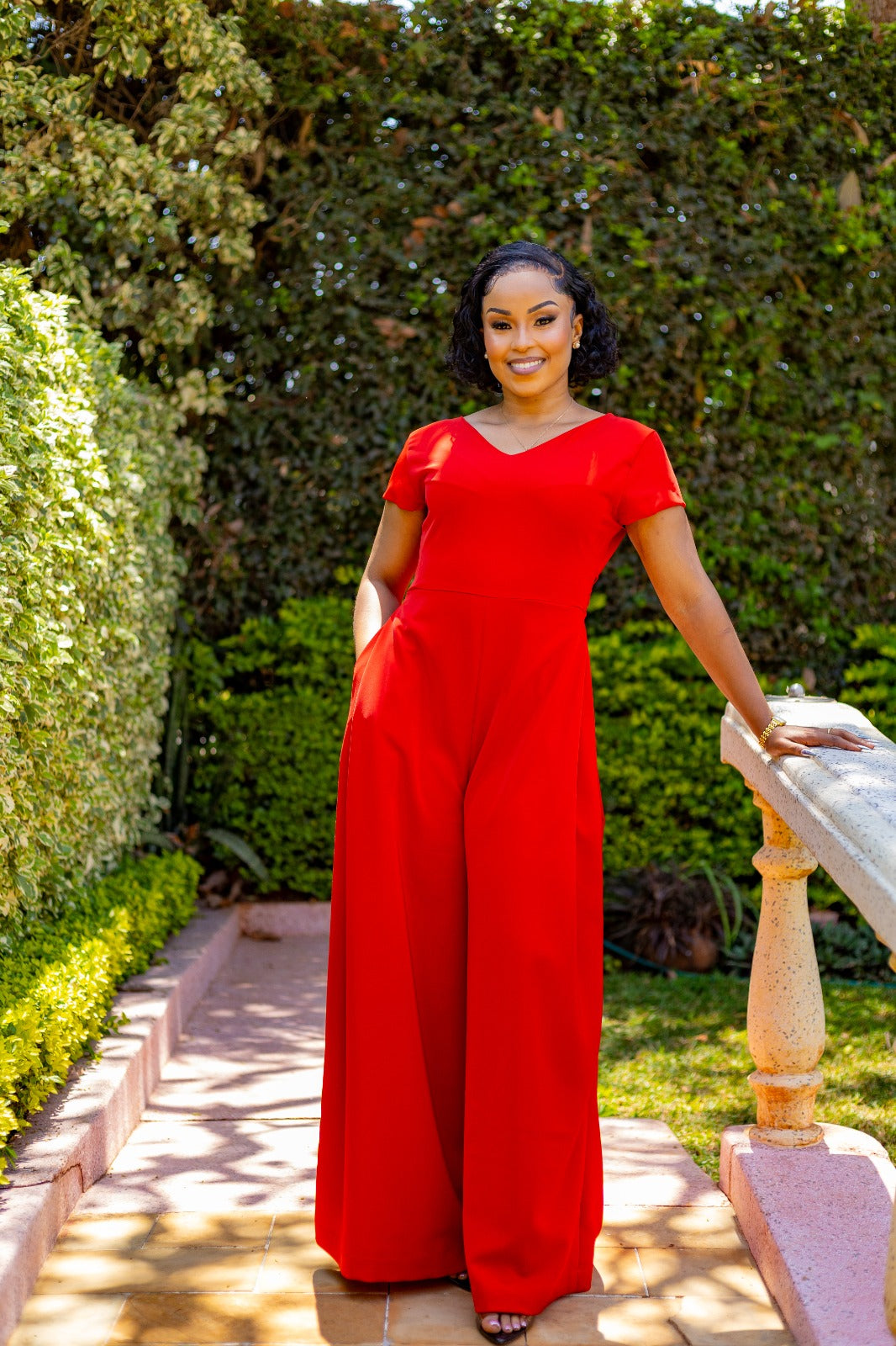 Burnt Orange  V-Neck Jumpsuit