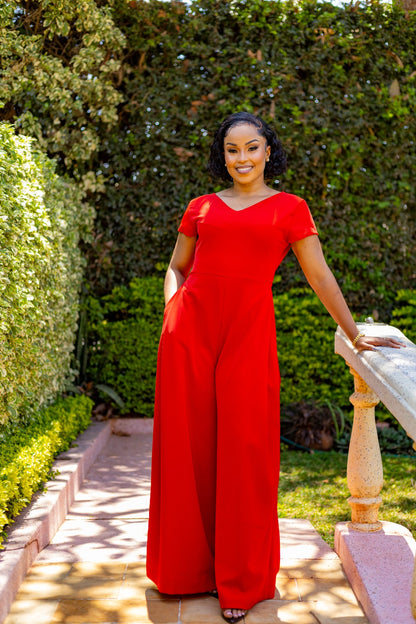 Burnt Orange  V-Neck Jumpsuit