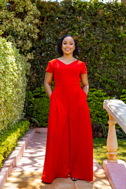 Burnt Orange  V-Neck Jumpsuit