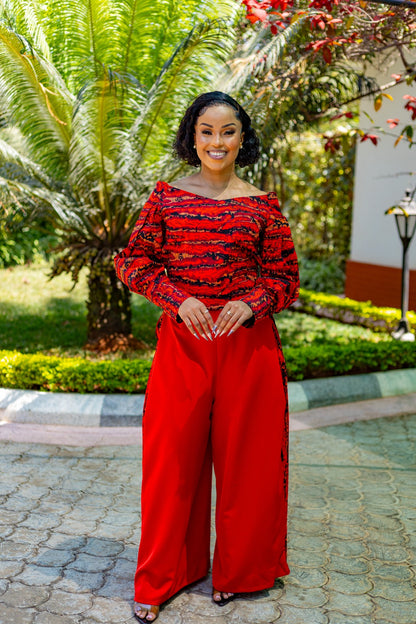 Ankara Luxe Palazzo Set (Scarlet Red)