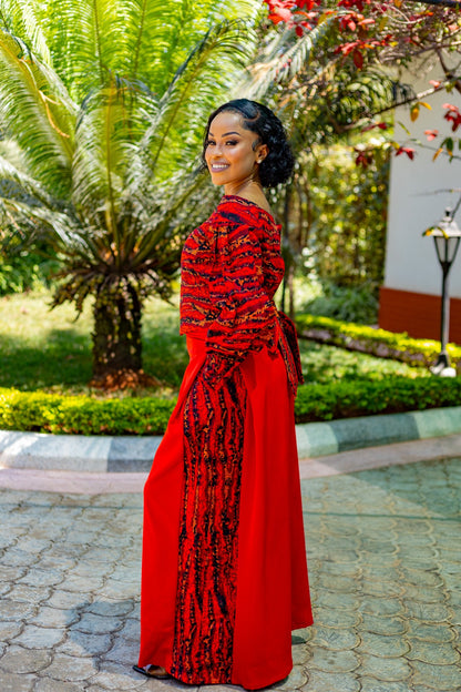Ankara Luxe Palazzo Set (Scarlet Red)