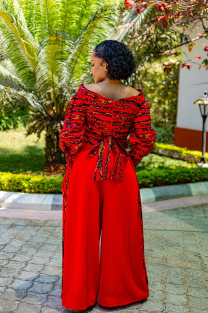 Ankara Luxe Palazzo Set (Scarlet Red)