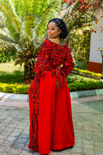 Ankara Luxe Palazzo Set (Scarlet Red)