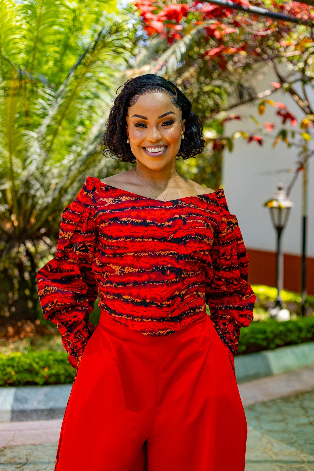 Ankara Luxe Palazzo Set (Scarlet Red)