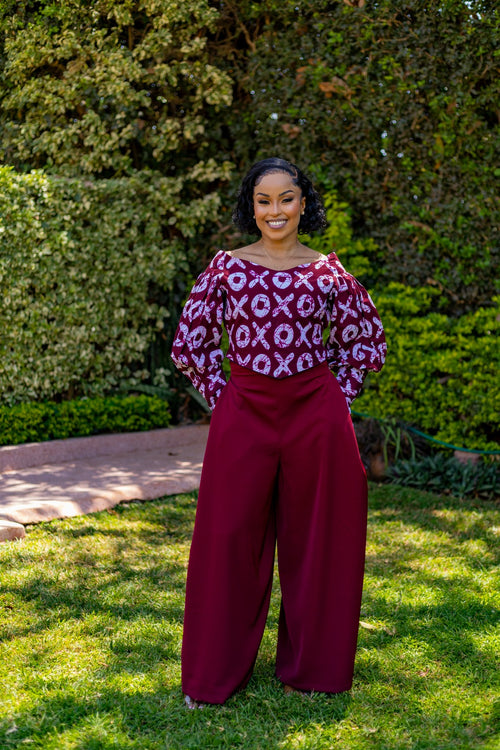 Ankara Luxe Palazzo Set (Burgundy)