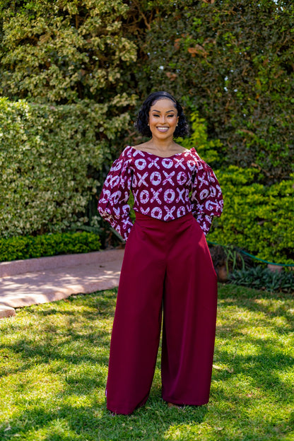 Ankara Luxe Palazzo Set (Burgundy)