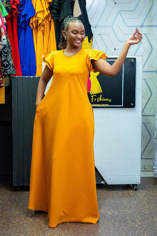 Mustard Maxi Dresses (Ruffled Sleeves)