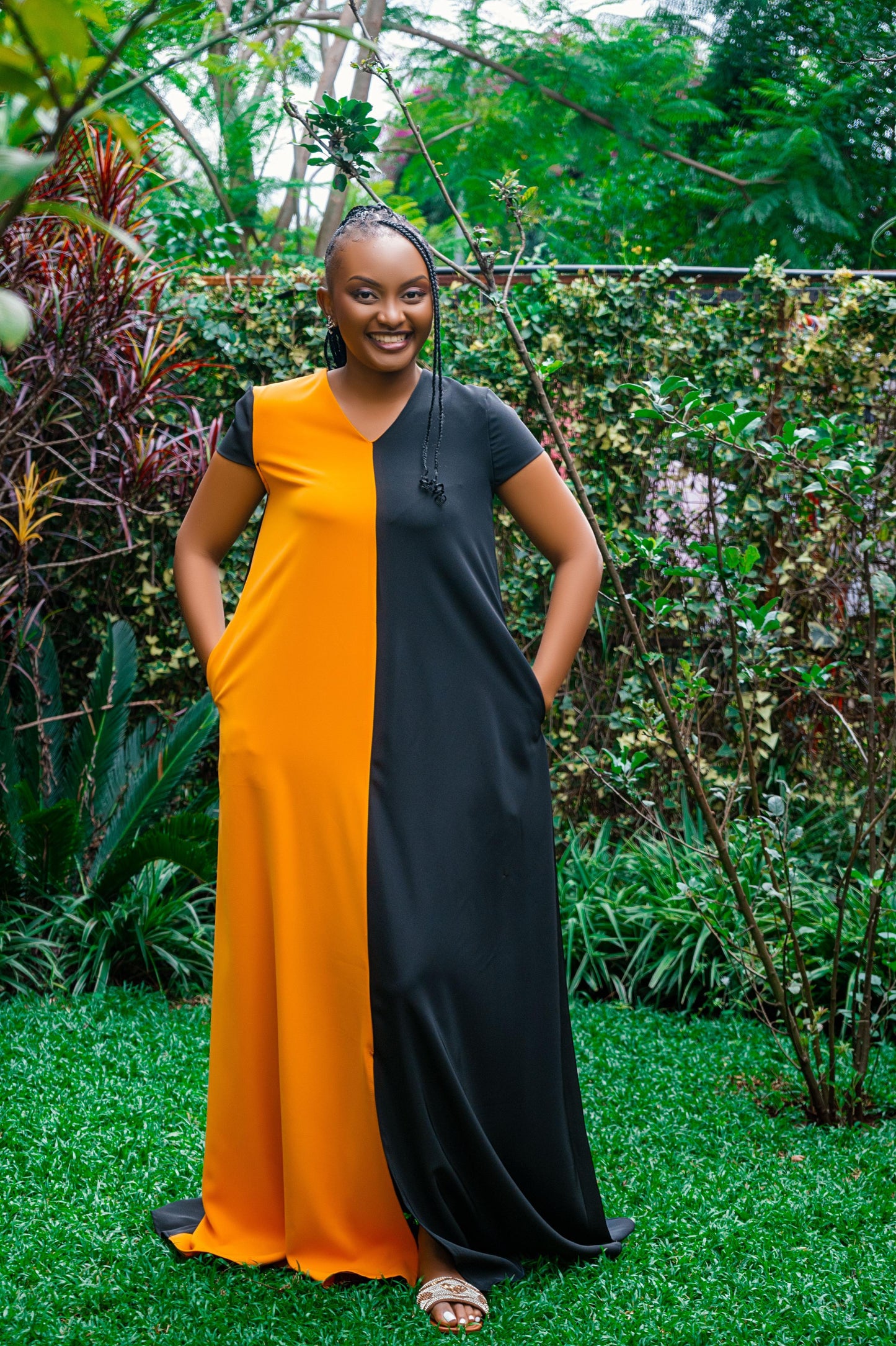 Black & Mustard Maxi (with a front slit)