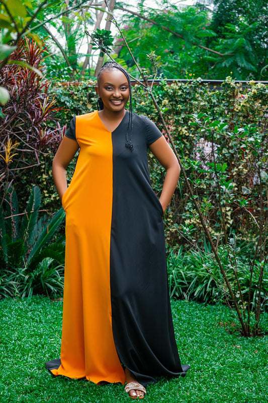 Black & Mustard Maxi (with a front slit)