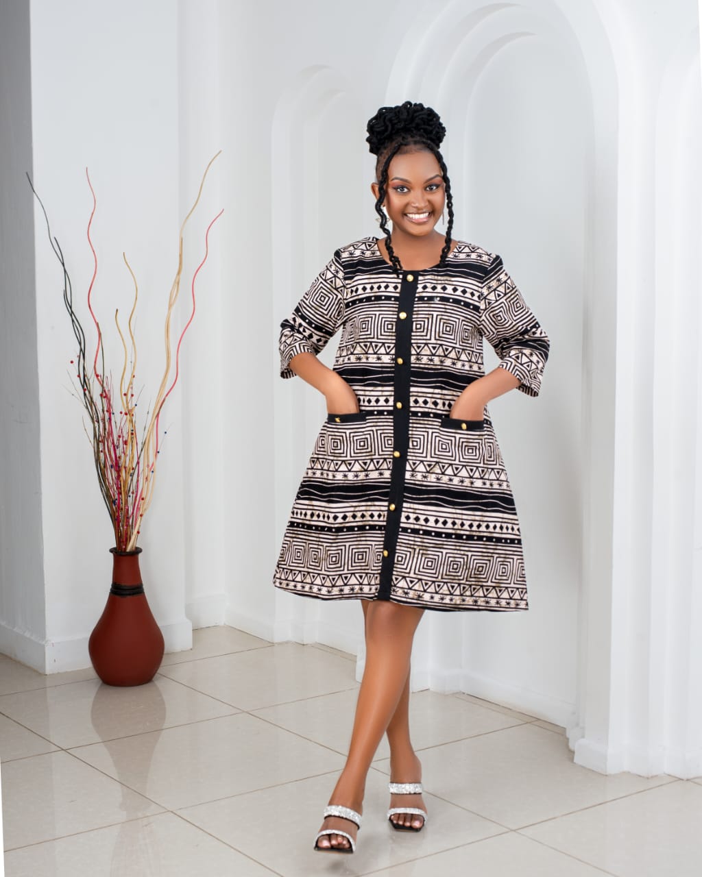 Ankara Shift Dresses (Accessorised with Gold Buttons)