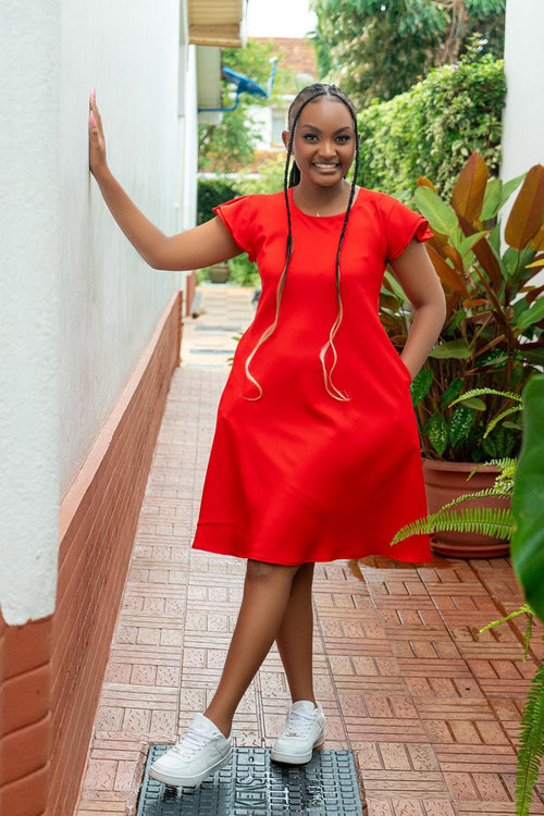 Red Shift Dresses (Ruffled Sleeves)