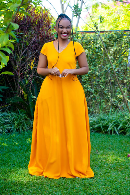 Mustard Maxi Dresses (Cap Sleeves)