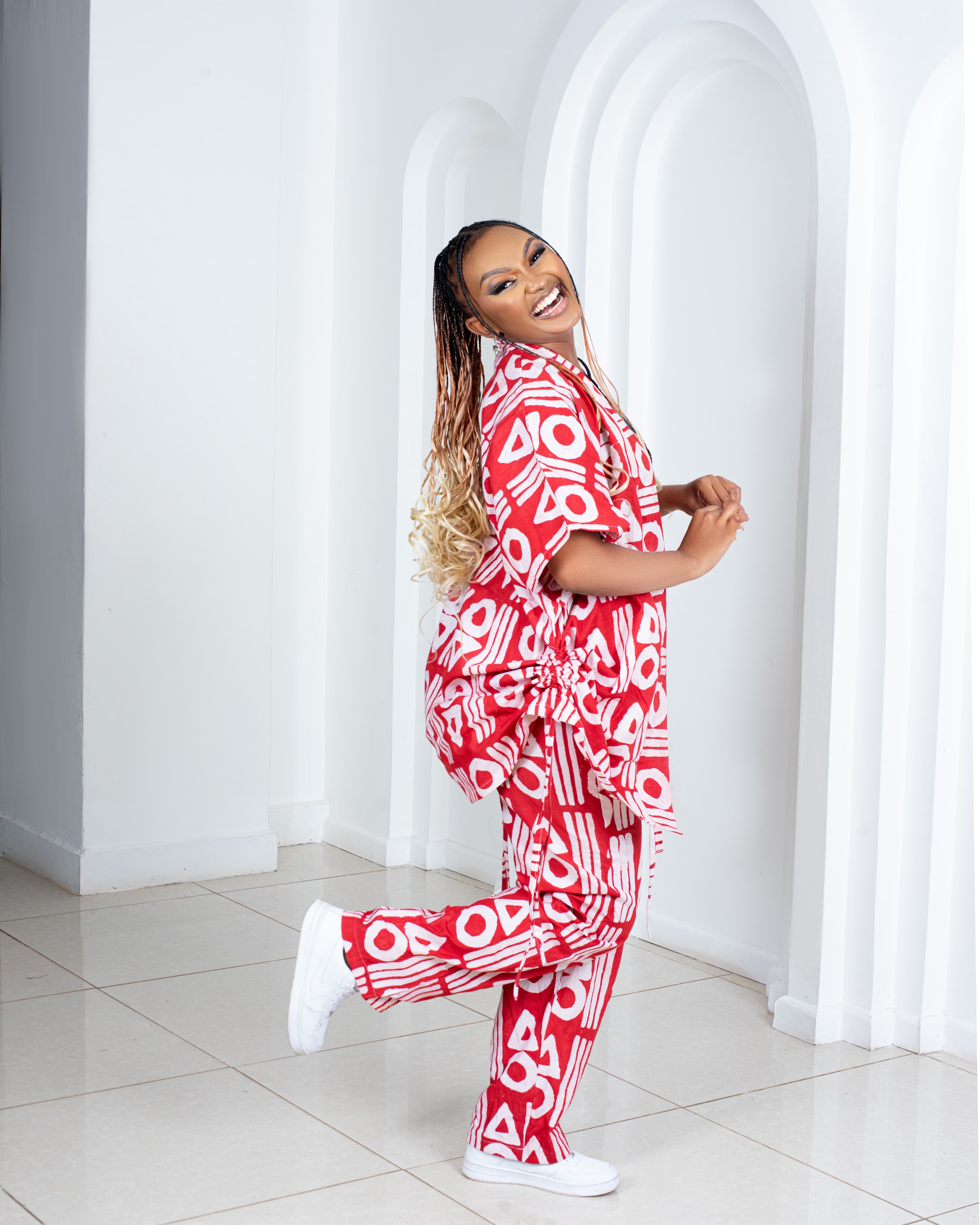 Batik 2pc Set (Kimono & Palazzo)(Red & White)