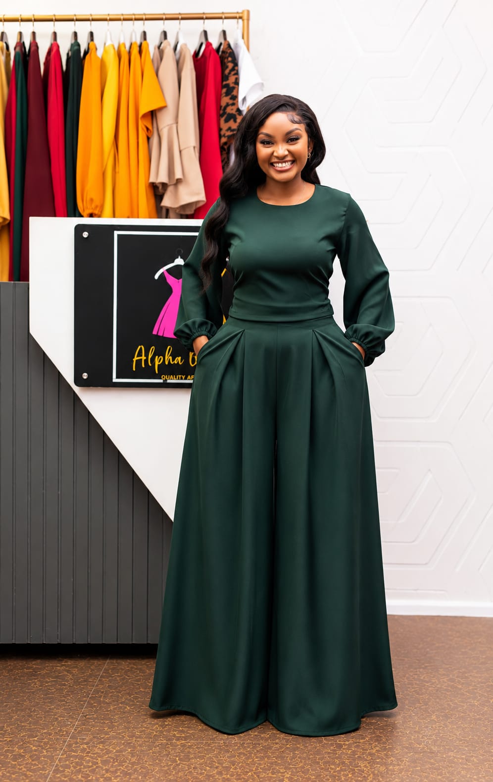 The Crimson Elegance 2-Piece Palazzo Set (Emerald Green)