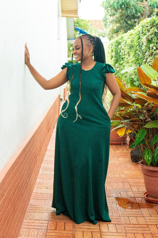 Emerald Green Maxi Dresses (Ruffled Sleeves)